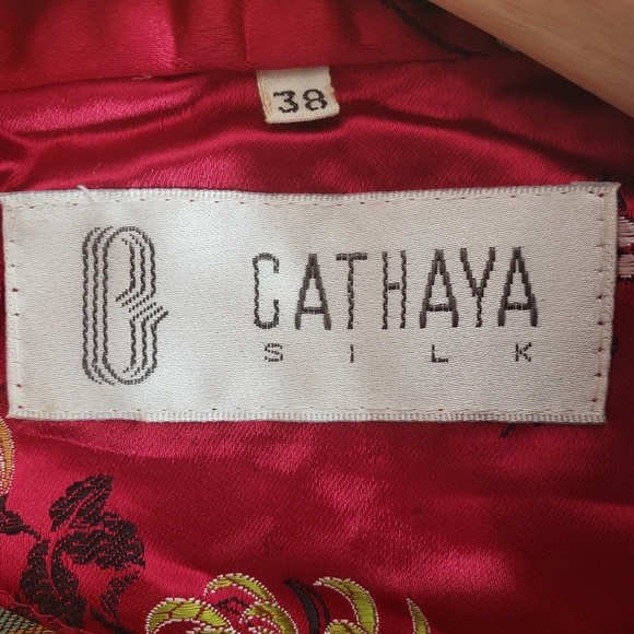 Red Silk dress fitted kimono side slits 38 large - Picture 5 of 8